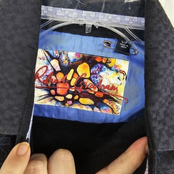 Robert Graham Shirt Mens Small Button Up Long Sleeve Black Geometric Flip Cuffs - Picture 8 of 9